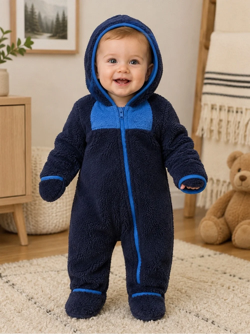 SNOZU Baby Fleece Bunting Snowsuit Hooded 9-12 Months Navy Blue